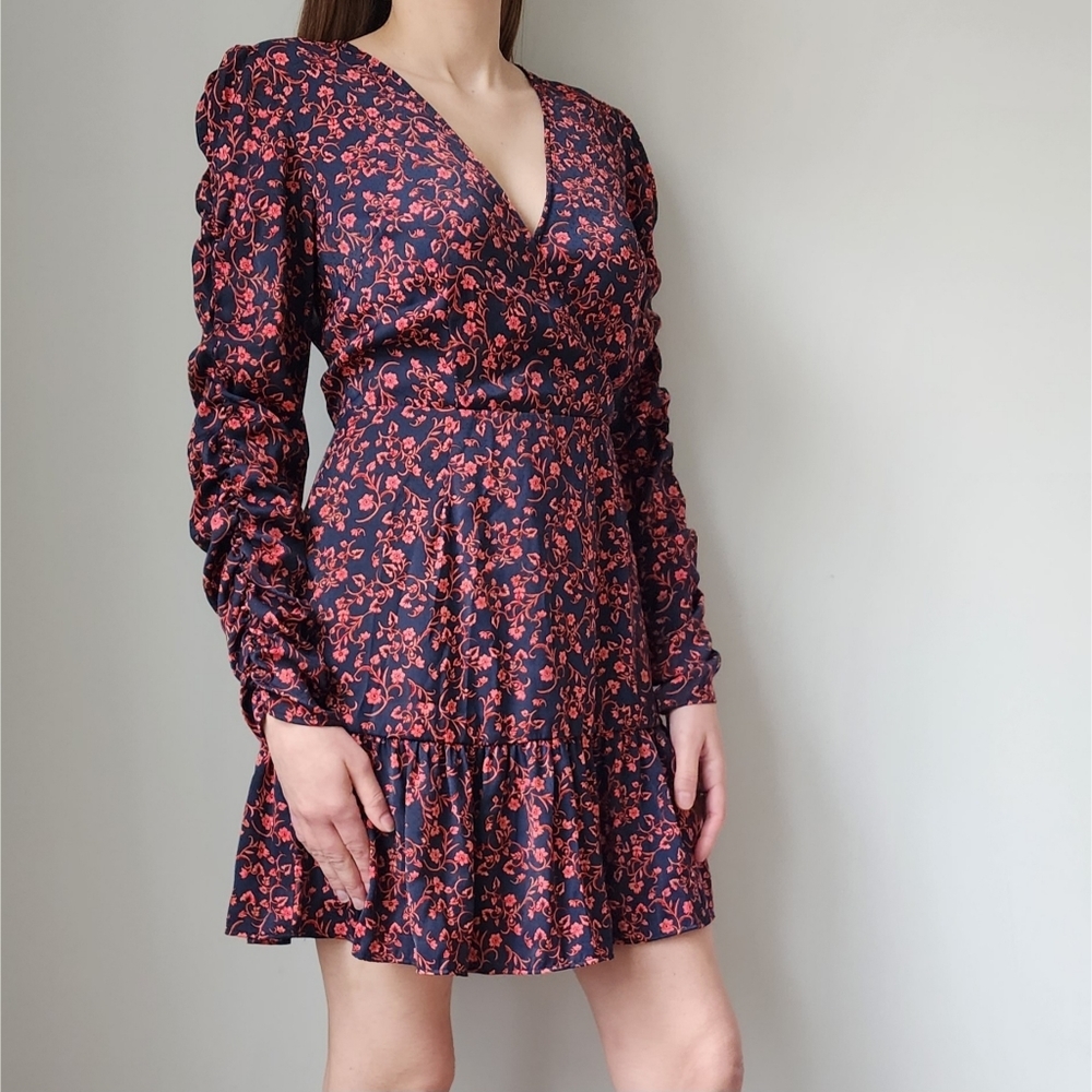 The Fifth Label Archer Floral Faux Wrap Dress M Long Sleeve Red Navy
